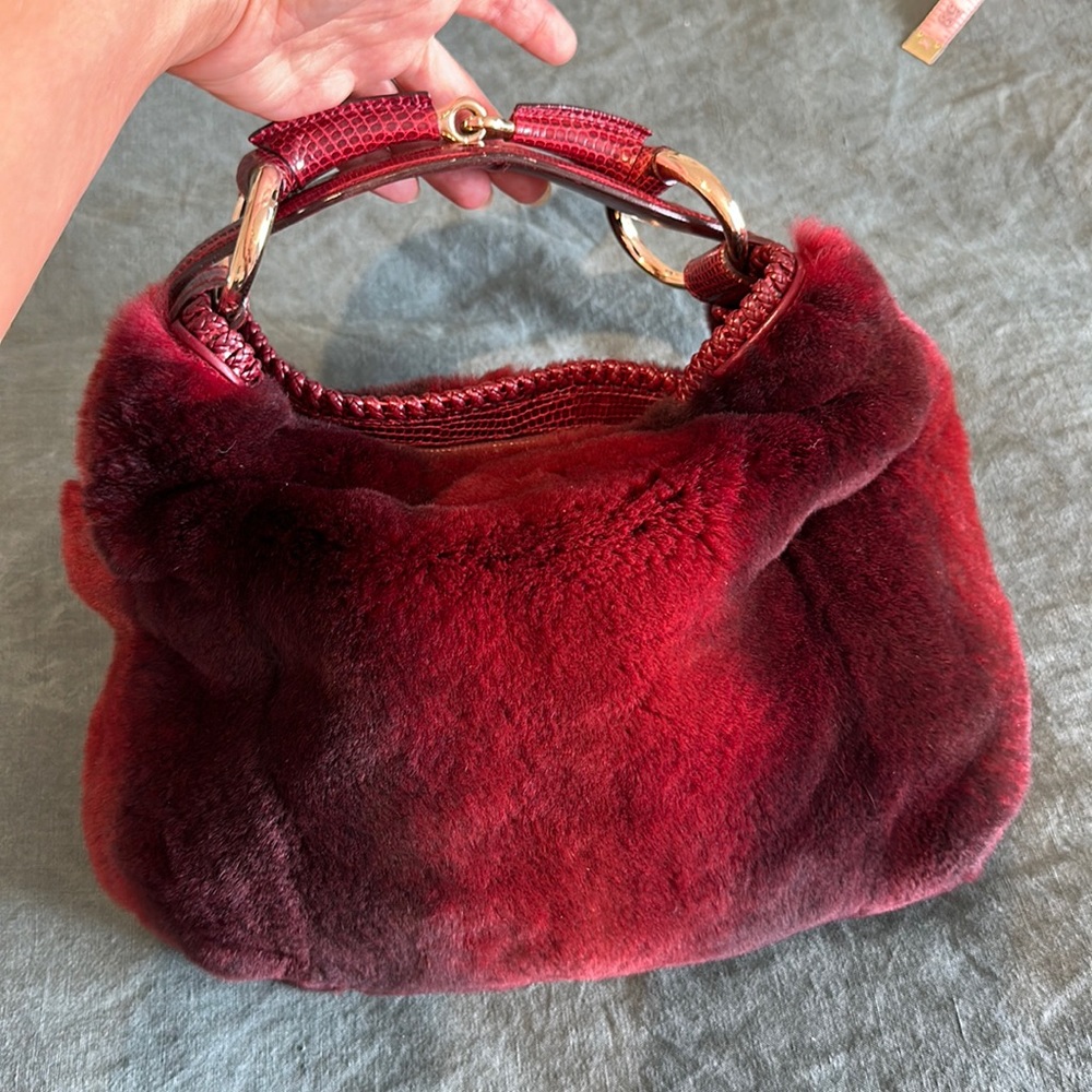 Gucci Vintage Horse Bit rabbit fur and lizard bag